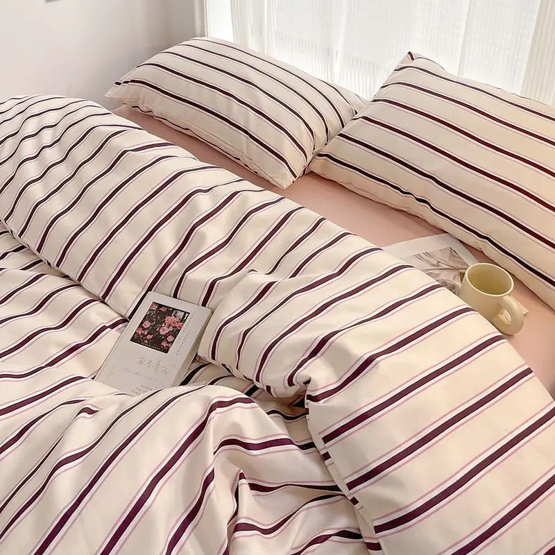 Duvet cover set – Washed cotton – Red and blue stripe design – Kids and adults bedding 4