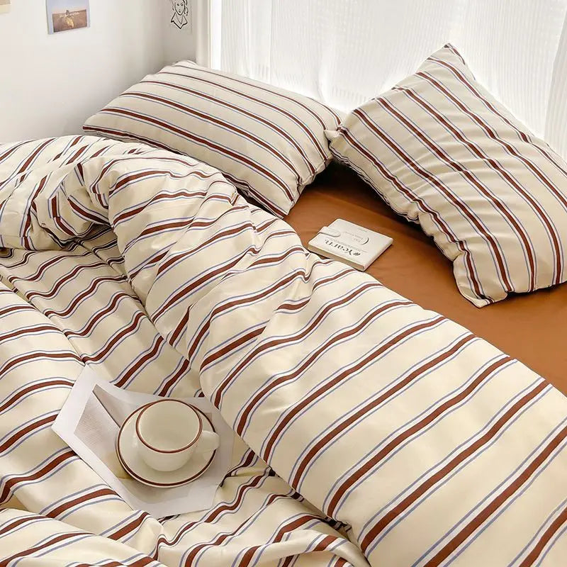 Duvet cover set – Washed cotton – Red and blue stripe design – Kids and adults bedding 5