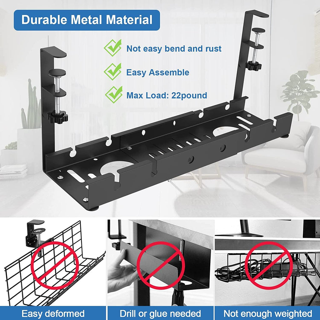 Efficient | Under Desk Cable Management Tray with Adjustable Design Ð Durable Metal Organizer for Tidy Workspaces 2
