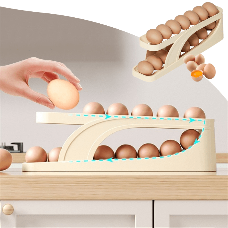 Egg holder – Automatic rotating design – Space-saving for fridge – Holds up to 14 eggs – High-quality plastic 0