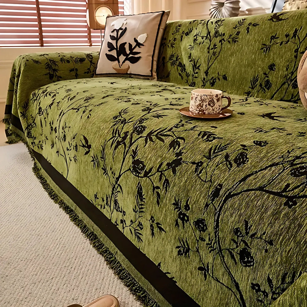 Elegant Chenille Sofa Cover with Floral Design, Pet-Friendly Anti-Slip Slipcover for 3-4 Seater Couch 0
