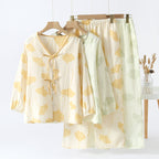 Elegant Cotton Ginkgo Leaf Loungewear Set for Cozy Everyday Comfort 1