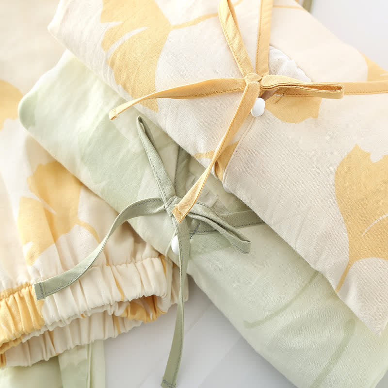 Elegant Cotton Ginkgo Leaf Loungewear Set for Cozy Everyday Comfort 4
