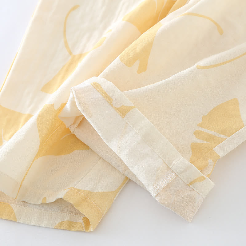 Elegant Cotton Ginkgo Leaf Loungewear Set for Cozy Everyday Comfort 8