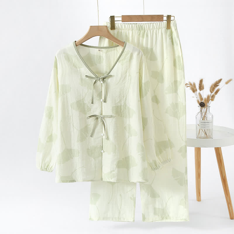 Elegant Cotton Ginkgo Leaf Loungewear Set for Cozy Everyday Comfort 9