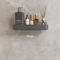 Elegant gray floating shelves designed for bathroom wall-mount storage. Crafted from durable wood, featuring a sleek, minimalist design for easy organization and display of toiletries 0