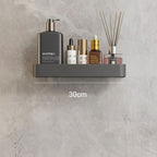 Elegant gray floating shelves designed for bathroom wall-mount storage. Crafted from durable wood, featuring a sleek, minimalist design for easy organization and display of toiletries 0