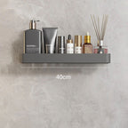 Elegant gray floating shelves designed for bathroom wall-mount storage. Crafted from durable wood, featuring a sleek, minimalist design for easy organization and display of toiletries 4
