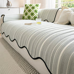 Elegant Herringbone Sofa Cover with Scalloped Edge Ð Stylish Protection for Your Furniture 2