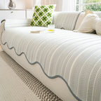 Elegant Herringbone Sofa Cover with Scalloped Edge Ð Stylish Protection for Your Furniture 3