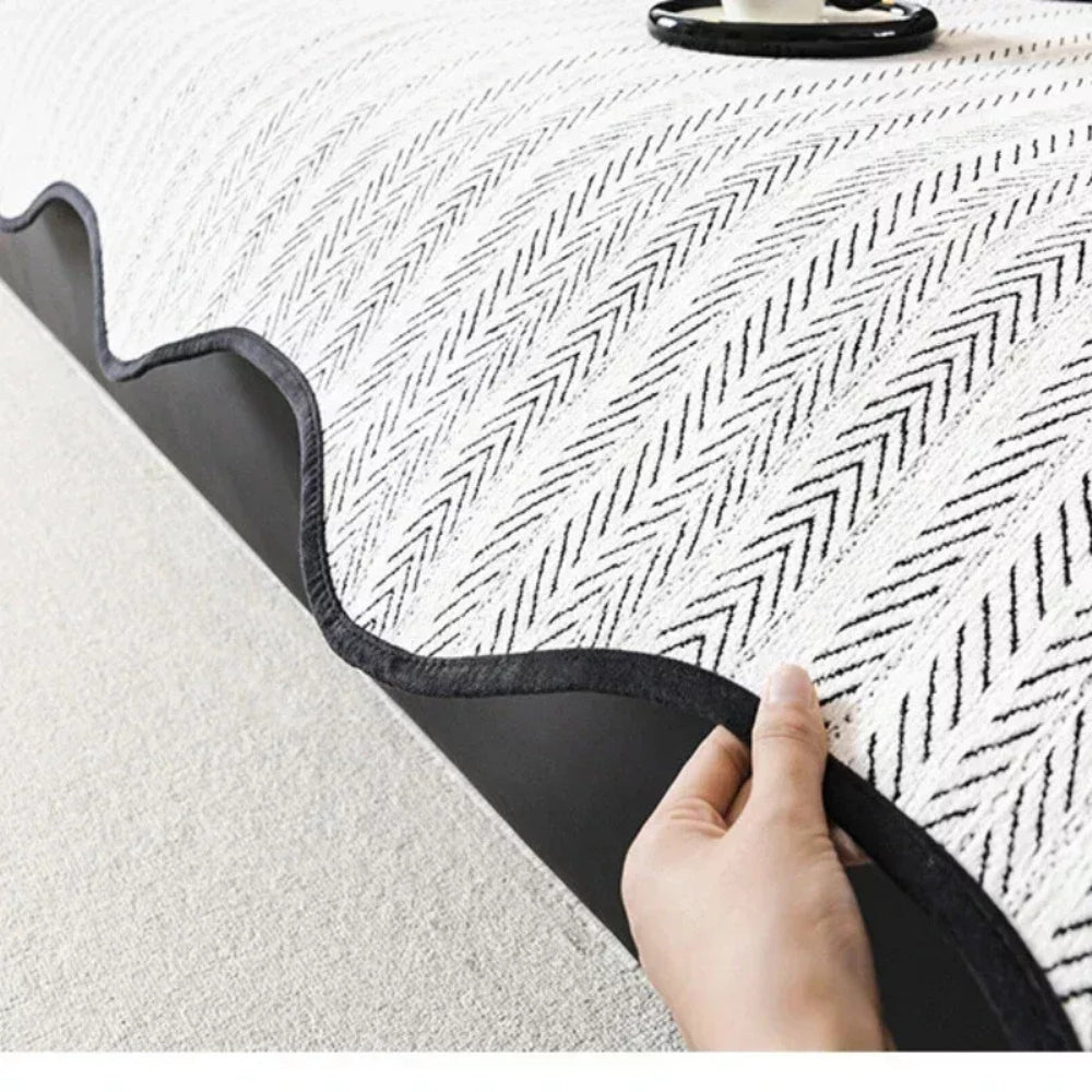Elegant Herringbone Sofa Cover with Scalloped Edge Ð Stylish Protection for Your Furniture 7