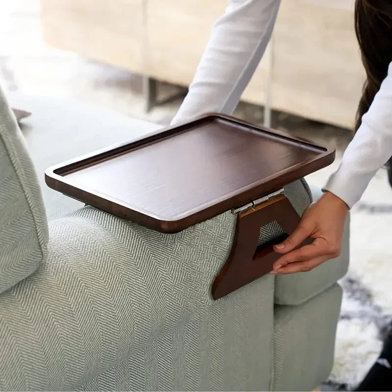 Elegant Wooden Sofa Arm Tray Table with Built-in Cup Holder Ð Perfect for Snacks and Remote Control 0