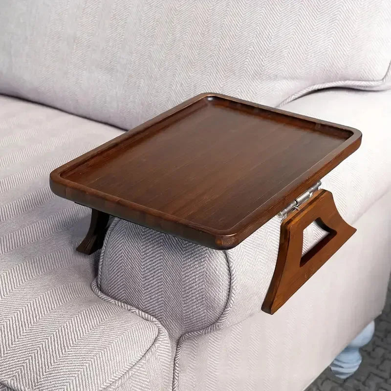 Elegant Wooden Sofa Arm Tray Table with Built-in Cup Holder Ð Perfect for Snacks and Remote Control 1
