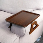 Elegant Wooden Sofa Arm Tray Table with Built-in Cup Holder Ð Perfect for Snacks and Remote Control 1