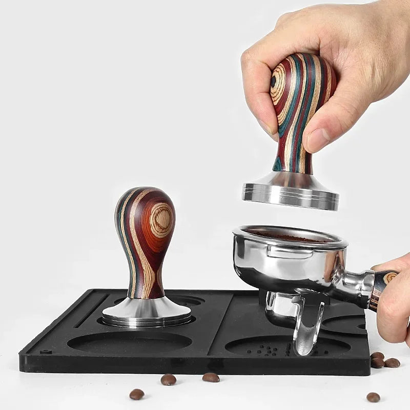 Espresso tamper – Edible grade stainless steel – Color wood handle – 51mm, 53mm, 58mm sizes – Best espresso tamper for home baristas 0