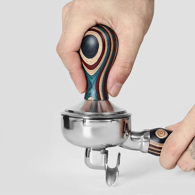 Espresso tamper – Edible grade stainless steel – Color wood handle – 51mm, 53mm, 58mm sizes – Best espresso tamper for home baristas 1