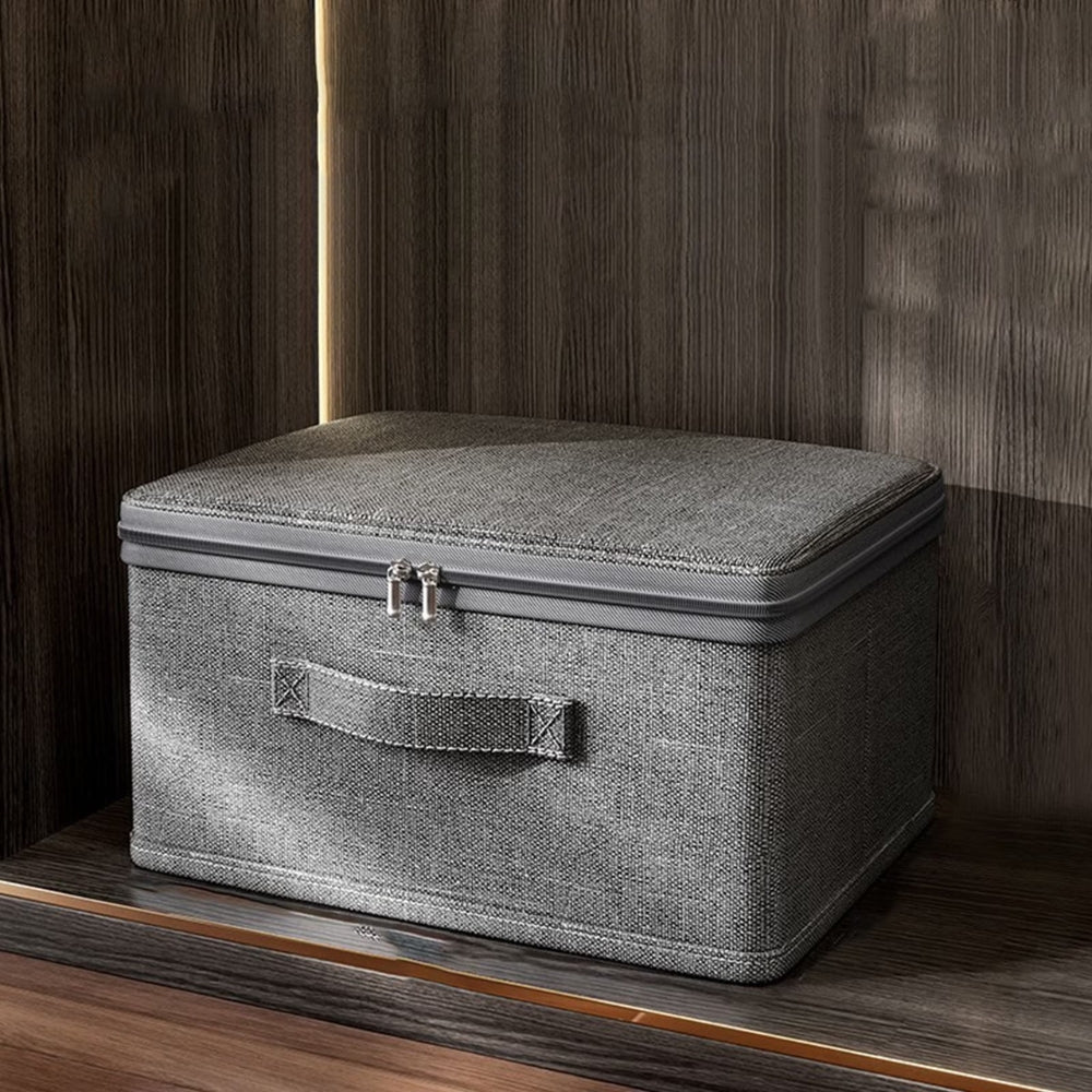 Lightweight, foldable fabric storage box in a stylish gray pattern, perfect for organizing home décor. Ideal for storing toys, clothes, or accessories while 1