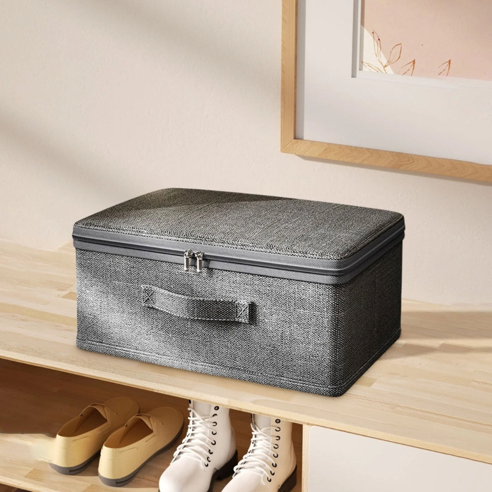 Lightweight, foldable fabric storage box in a stylish gray pattern, perfect for organizing home décor. Ideal for storing toys, clothes, or accessories while 2