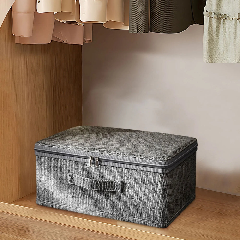 Lightweight, foldable fabric storage box in a stylish gray pattern, perfect for organizing home décor. Ideal for storing toys, clothes, or accessories while 3