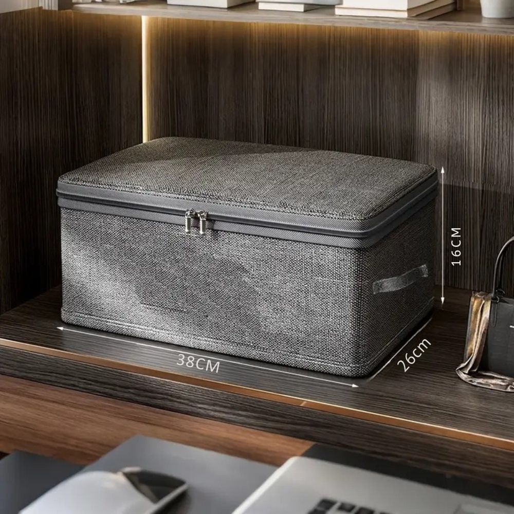 Lightweight, foldable fabric storage box in a stylish gray pattern, perfect for organizing home décor. Ideal for storing toys, clothes, or accessories while 6