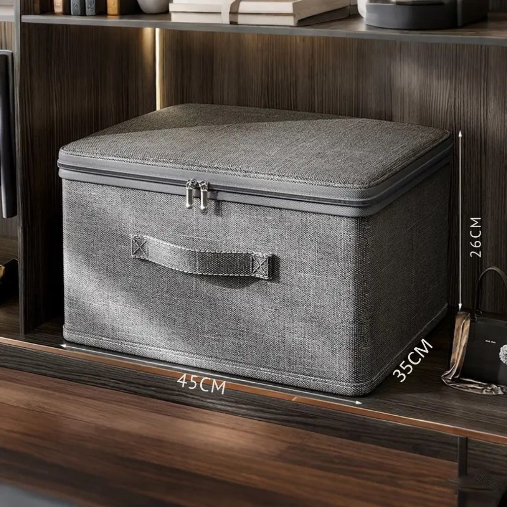 Lightweight, foldable fabric storage box in a stylish gray pattern, perfect for organizing home décor. Ideal for storing toys, clothes, or accessories while 9