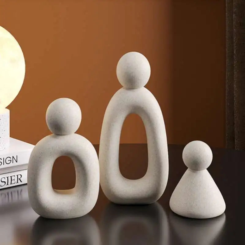 Family statue – Modern resin sculpture – White and grey finish – Nordic home decor for living room or bedroom 1
