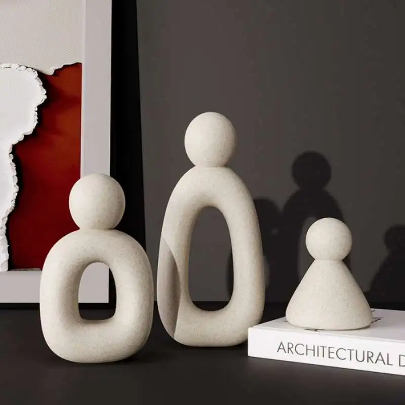 Family statue – Modern resin sculpture – White and grey finish – Nordic home decor for living room or bedroom 3