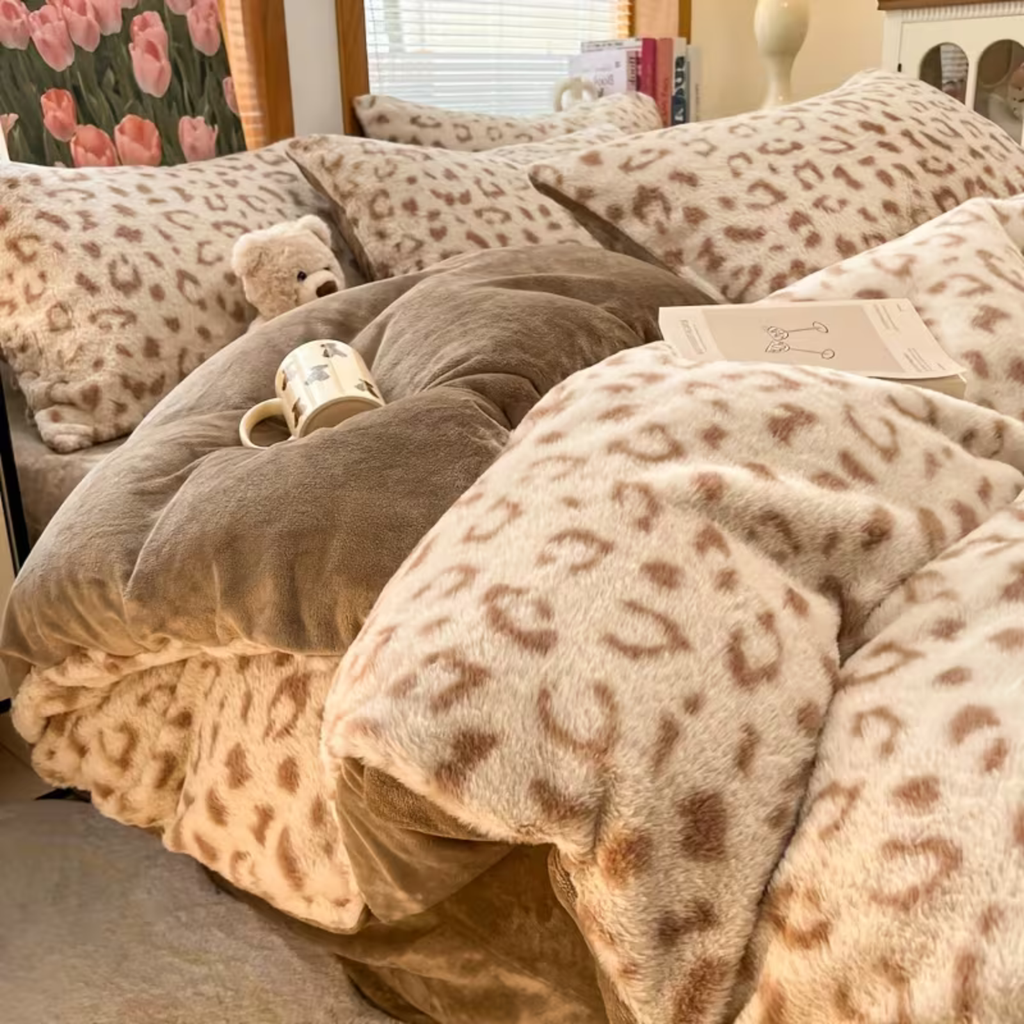 Faux Rabbit Fur Bedding Set with Leopard Paw Design Ð Extra Soft & Warm for Cozy Comfort 3