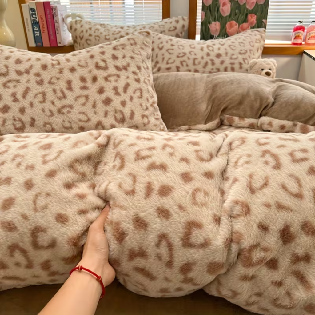 Faux Rabbit Fur Bedding Set with Leopard Paw Design Ð Extra Soft & Warm for Cozy Comfort 4