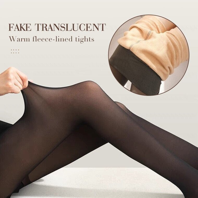 Stretchy nylon blend fleece pantyhose in a transparent look, designed for warmth during winter. One size fits most, offering comfort and versatility for everyday 0