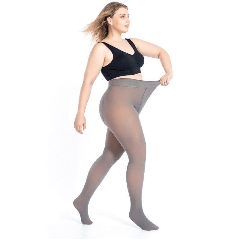 Stretchy nylon blend fleece pantyhose in a transparent finish, designed for warmth in winter. One size fits most for a comfortable fit and versatile layering 9
