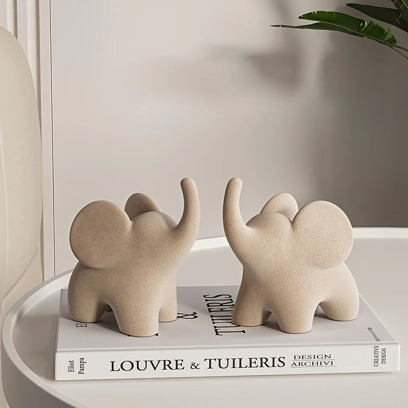 Flocked resin elephant figurine – Soft gray – Charming home decor – Ideal for living room or bedroom – 6 x 4 x 5 in 0