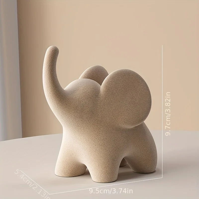 Flocked resin elephant figurine – Soft gray – Charming home decor – Ideal for living room or bedroom – 6 x 4 x 5 in 5