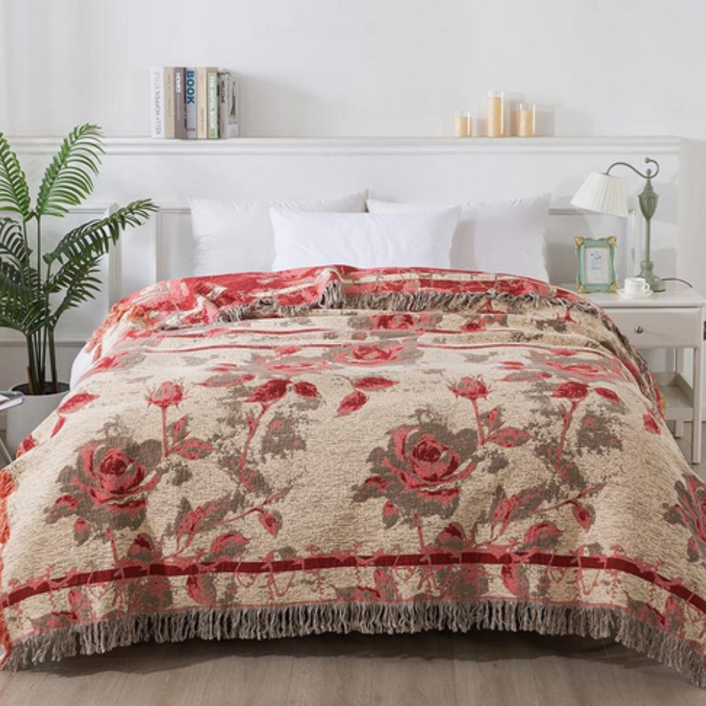 Floral Jacquard Cotton Throw Blanket, 50x60 Inches, Lightweight & Cozy Home Decor 0