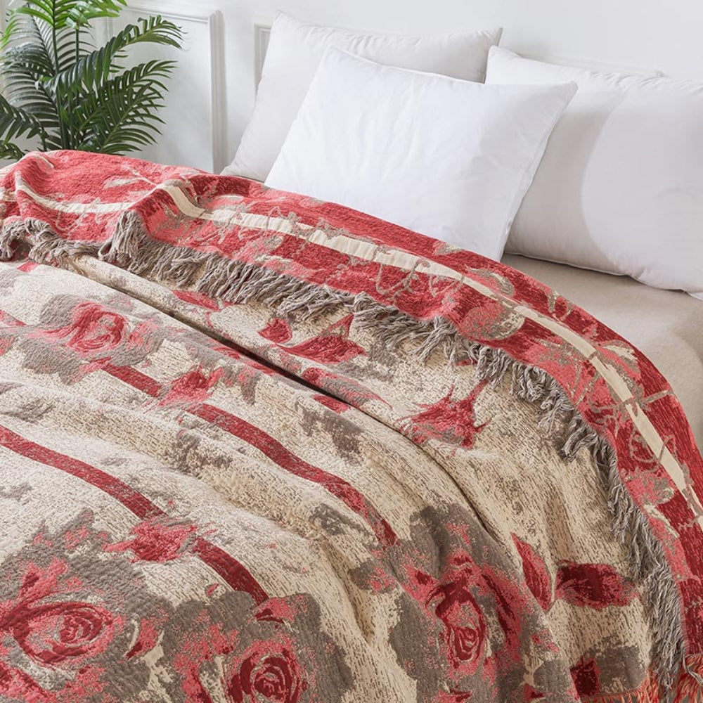 Floral Jacquard Cotton Throw Blanket, 50x60 Inches, Lightweight & Cozy Home Decor 3