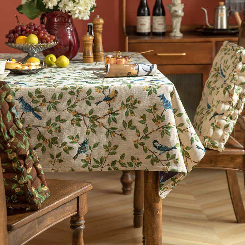 Floral and Bird Tablecloth - Durable Polyester for Indoor and Outdoor Use, Machine Washable 1