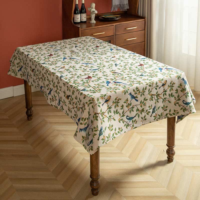 Floral and Bird Tablecloth - Durable Polyester for Indoor and Outdoor Use, Machine Washable 3