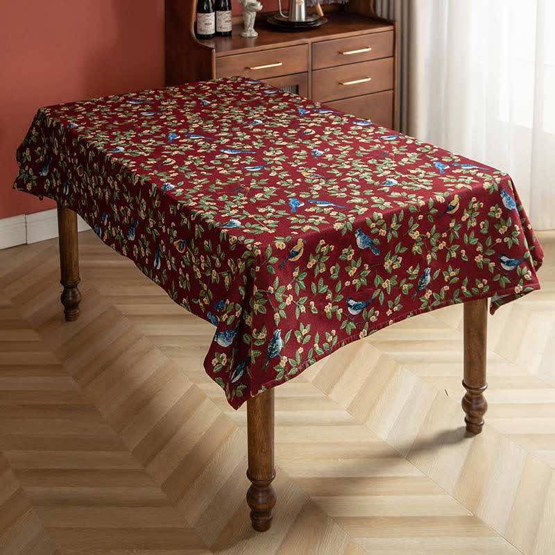 Floral and Bird Tablecloth - Durable Polyester for Indoor and Outdoor Use, Machine Washable 4