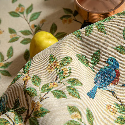 Floral and Bird Tablecloth - Durable Polyester for Indoor and Outdoor Use, Machine Washable 5