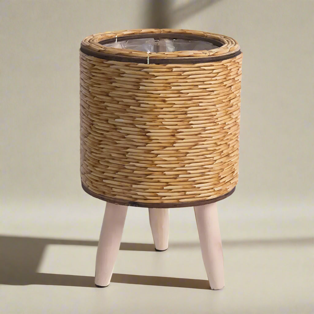 Flower pot – Rattan effect – Tall cylinder design – Indoor plant pot for modern decor – 5.5 x 8.5 in 2