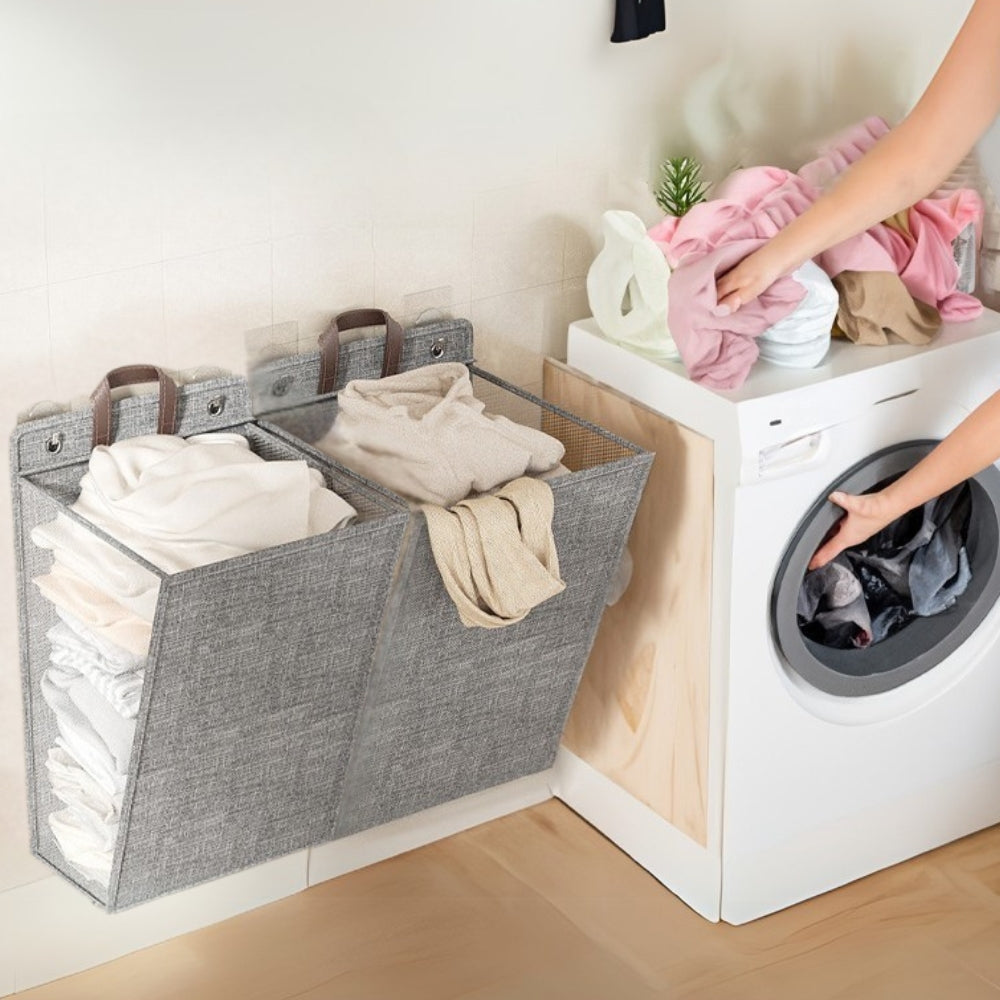 Foldable Wall-Mounted Laundry Basket – Space-Saving Polyester Hamper for Home Organization, Easy Storage, Grey 1