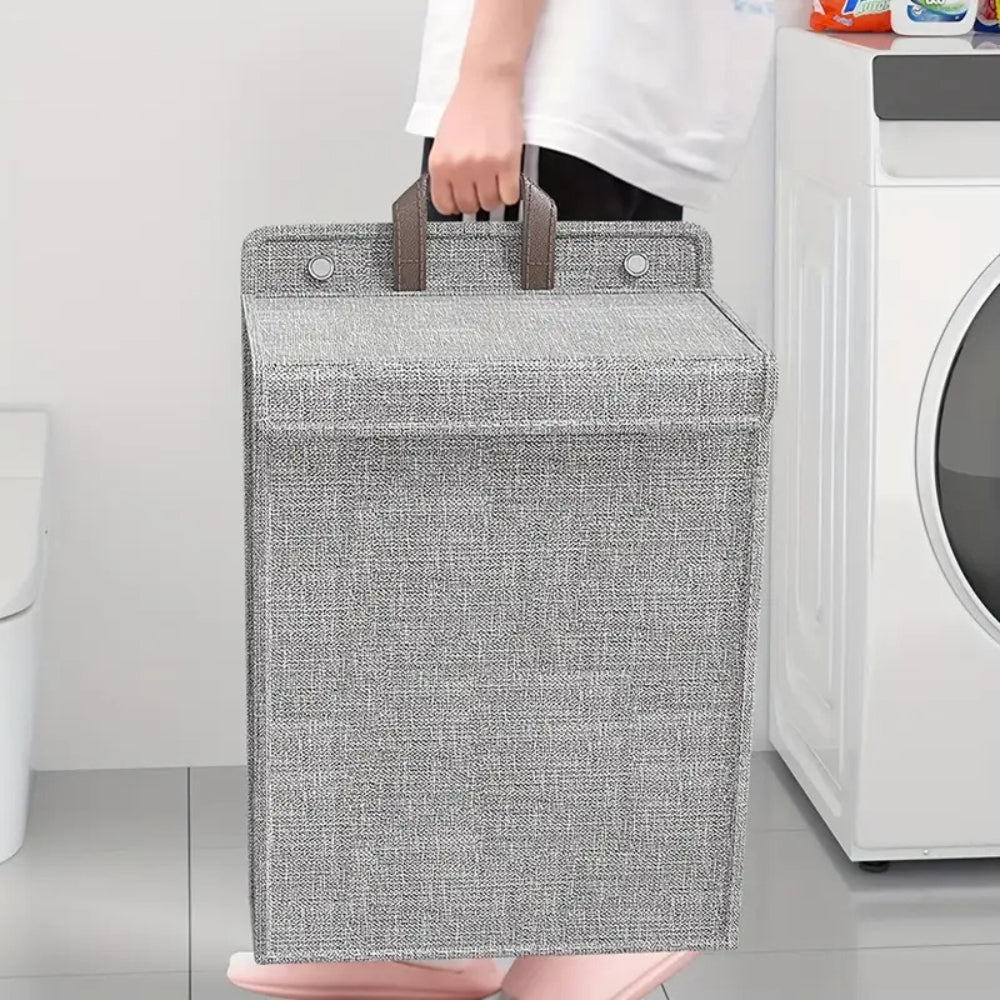 Foldable Wall-Mounted Laundry Basket – Space-Saving Polyester Hamper for Home Organization, Easy Storage, Grey 3