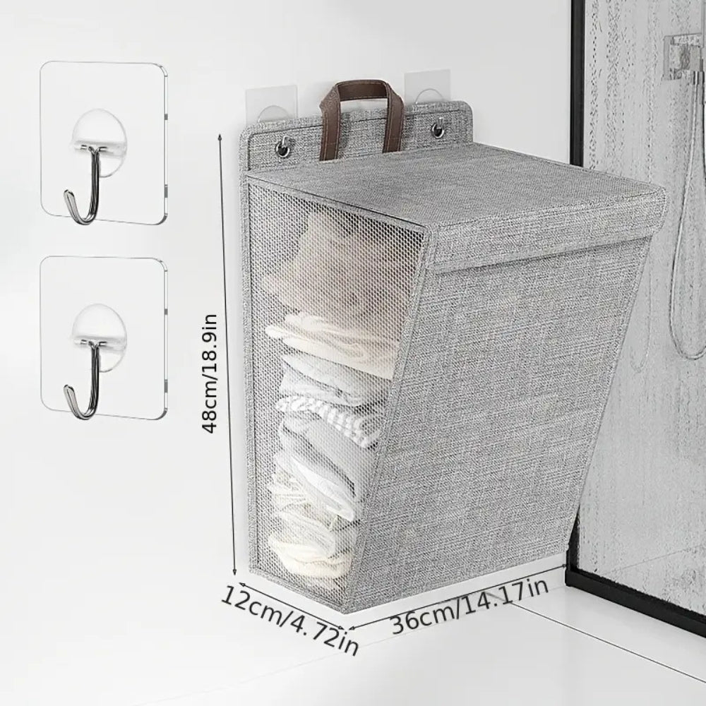 Foldable Wall-Mounted Laundry Basket – Space-Saving Polyester Hamper for Home Organization, Easy Storage, Grey 5