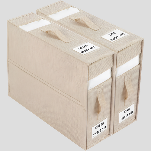 Foldable bed sheet organizer box – Durable fabric – Neutral color with transparent window – Space-saving storage solution – 15 x 12.6 x 4.5 in 0