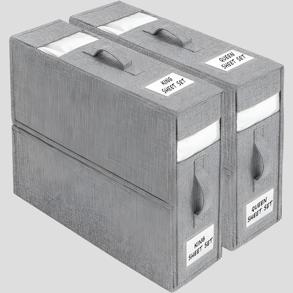 Foldable bed sheet organizer box – Durable fabric – Neutral color with transparent window – Space-saving storage solution – 15 x 12.6 x 4.5 in 1