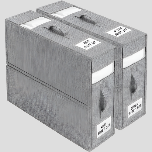 Foldable bed sheet organizer box – Durable fabric – Neutral color with transparent window – Space-saving storage solution – 15 x 12.6 x 4.5 in 1