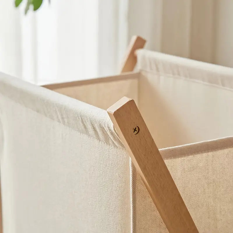 Folding laundry basket – Solid wood – Natural finish – Space-saving design for home organization – 23 x 20 x 12 in 1
