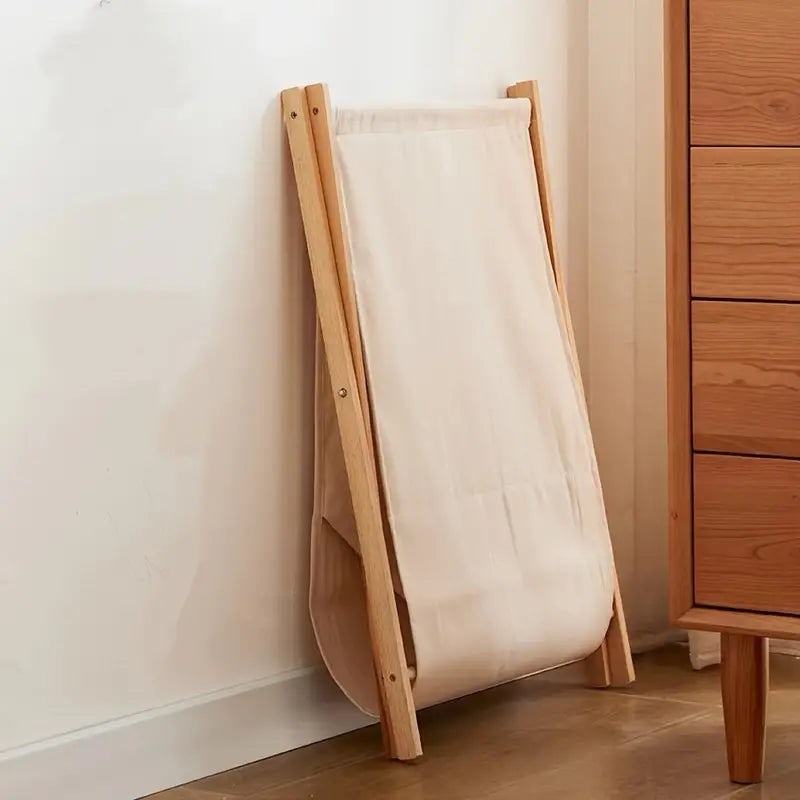 Folding laundry basket – Solid wood – Natural finish – Space-saving design for home organization – 23 x 20 x 12 in 3