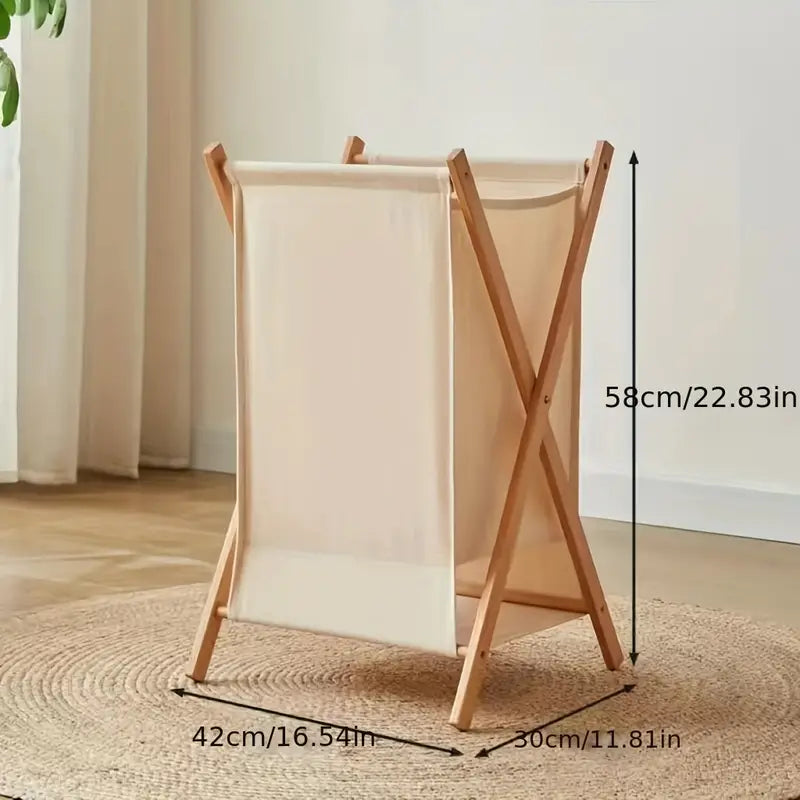 Folding laundry basket – Solid wood – Natural finish – Space-saving design for home organization – 23 x 20 x 12 in 4
