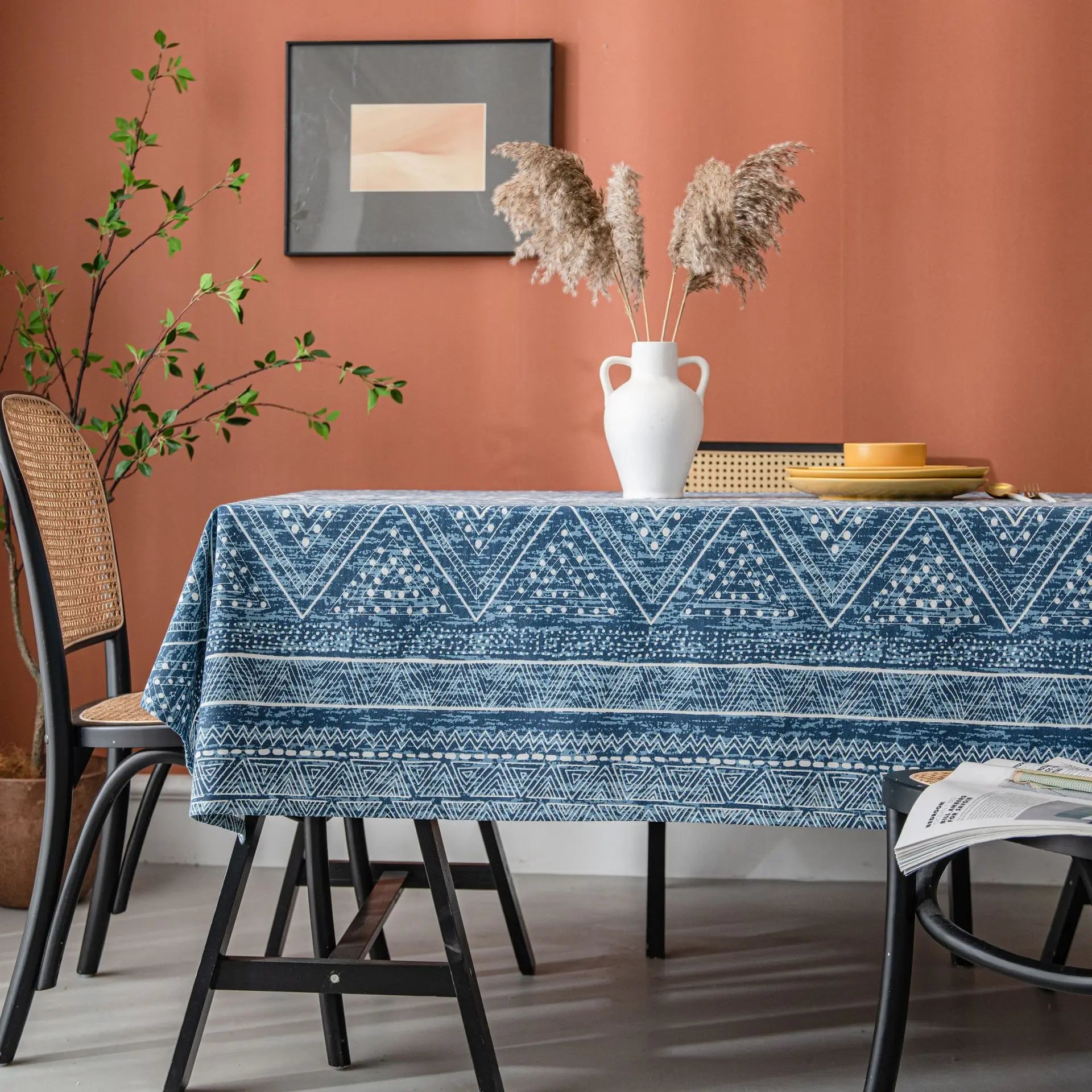 Geometric Triangle Print Tablecloth, Cotton-Linen Blend, Rectangular, Multiple Sizes Available 0